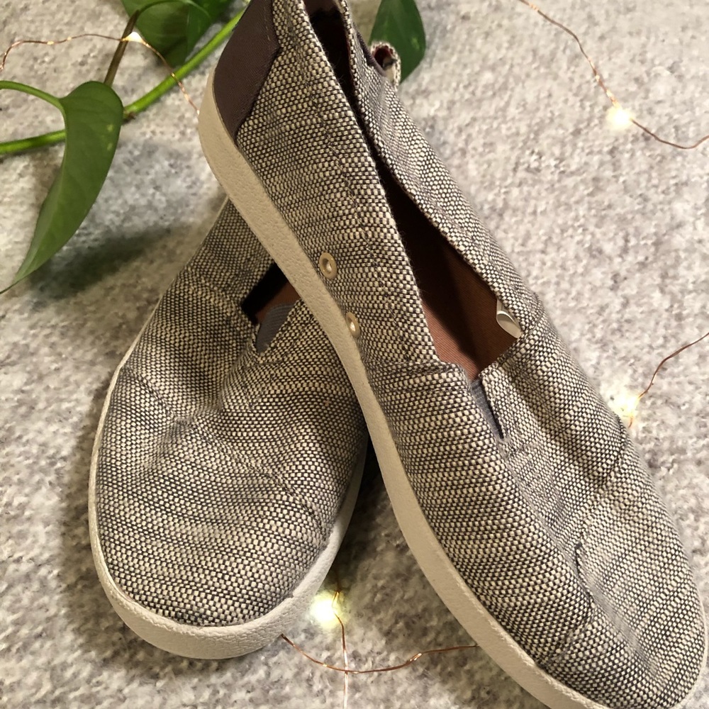 Grey and White Patterned Slip on TOMS